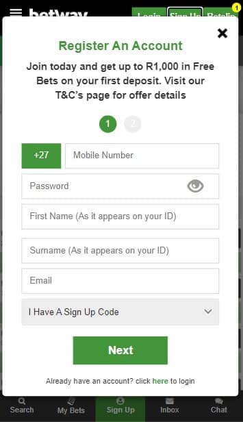 Betway South Africa Mobile Registration