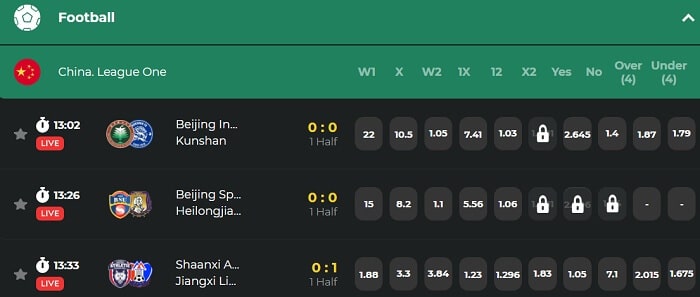 Live Betting Section BetWinner