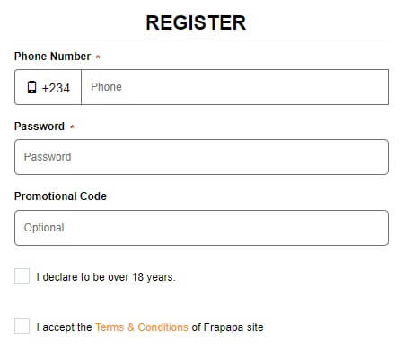 Frapapa Registration on Desktop
