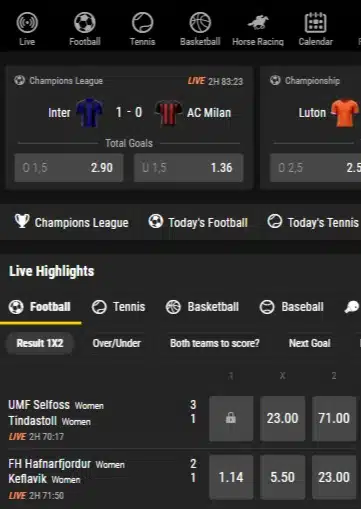 bwin App Homepage